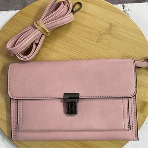 Pink Slim Crossbody Shoulder Handbag NWOT Black Metal Hardware Adj/detach Strap